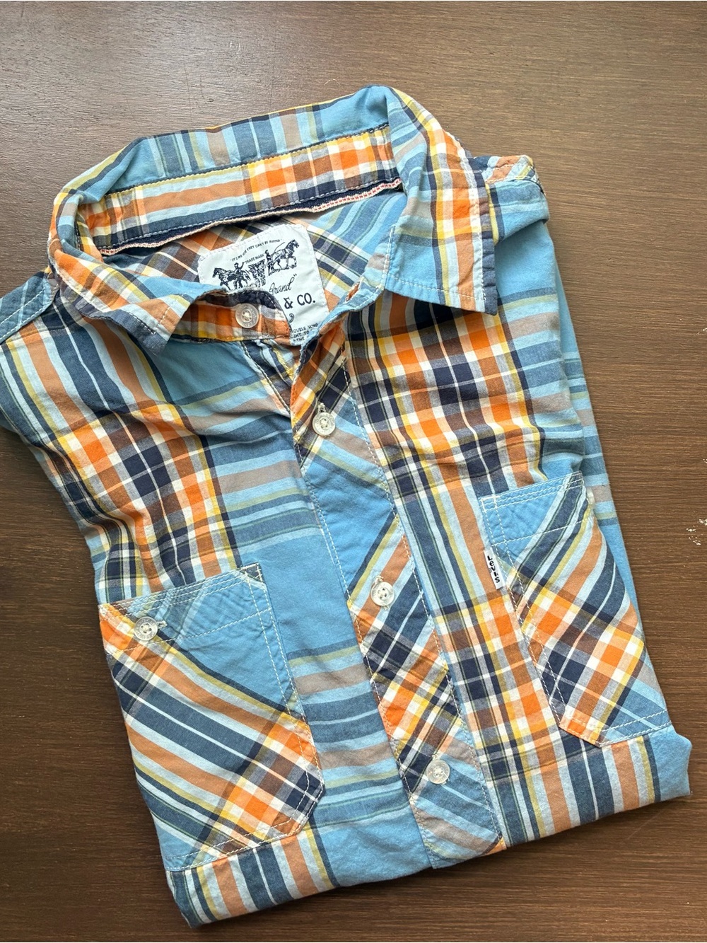 Levi's Light Blue, Orange & Navy Plaid Button-Down Shirt